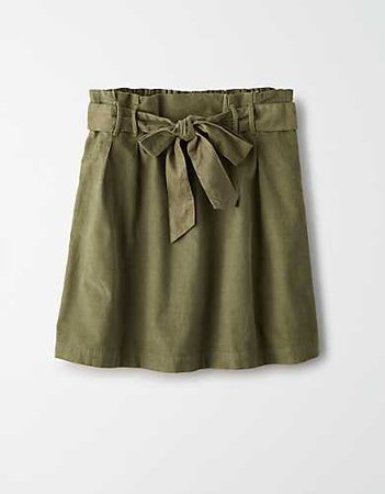 AE High-Waisted Corduroy Paperbag Mini Skirt green