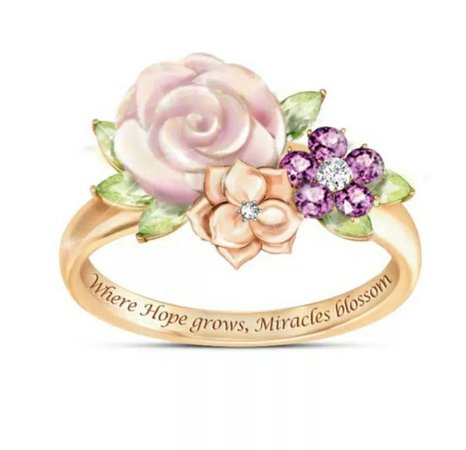 Flower enamel Gold Wedding Engagement Rings for Women Handmade | Etsy
