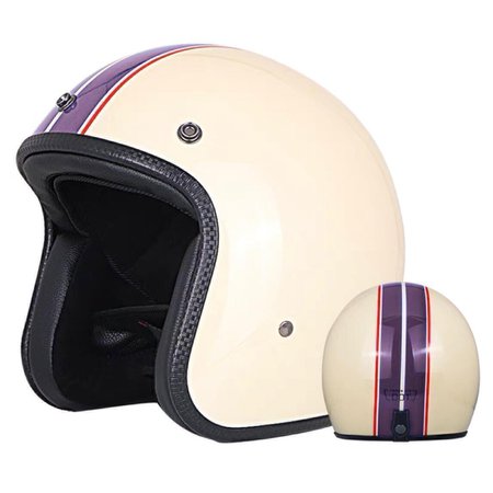 Cream/white motorcycle helmet with purple/red stripes