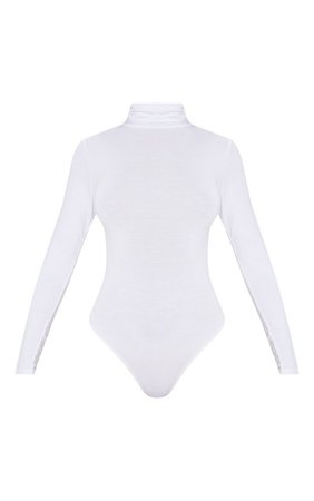 Basic White Roll Neck Long Sleeve Bodysuit
