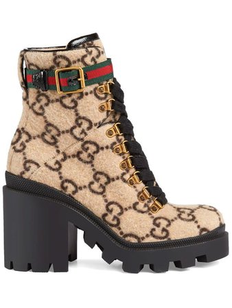 Gucci Beige Gg Logo Wool Ankle Boot | Farfetch.com