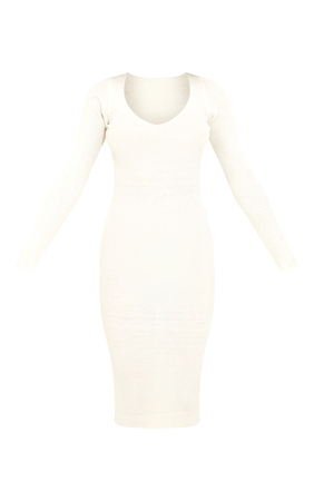 Cream V Neck Knit Midi Dress $42