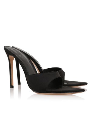 Shoes : 'Bella' Black Satin Pointed High Heel Mules
