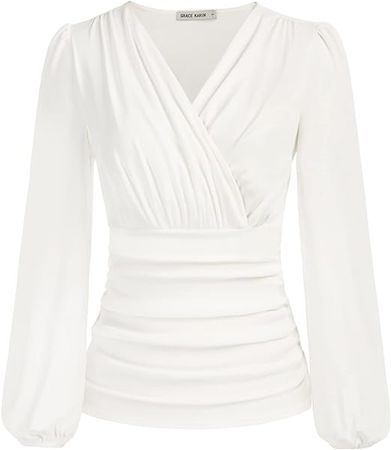 Amazon.com: GRACE KARIN Womens Tops Elegant Surplice Wrap Blouse V Neck Long Sleeve Casual Ruched Top : Clothing, Shoes & Jewelry