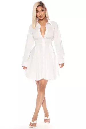 Stop And Flare Shirt Dress - White | Fashion Nova, Dresses | Fashion Nova