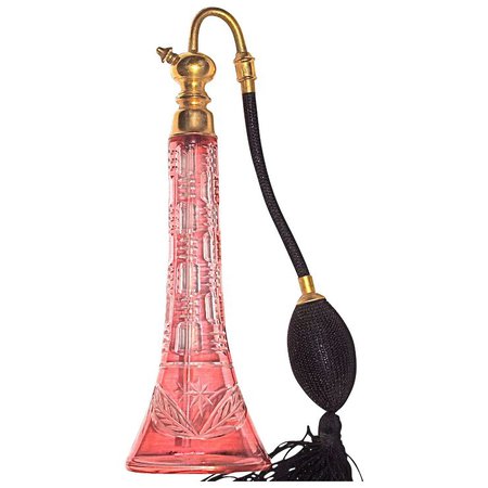 BACCARAT Perfume Atomizer - French Cranberry Glass Cut-to-Clear : DejaVu a Deux | Ruby Lane