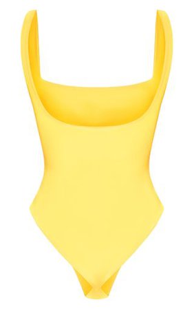 Yellow Second Skin Square Neck Sleeveless Thong Bodysuit | PrettyLittleThing