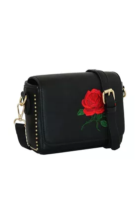 Rose Black Embroidered Shoulder Bag | AVAAYA | SilkFred UAE