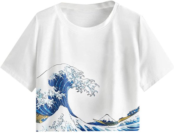 SweatyRocks Women's Summer Casual Short Sleeve Rainy Print Cute Crop Top T-Shirt Blue S at Amazon Women’s Clothing store