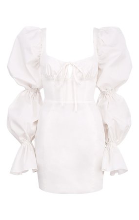 Clothing : Mini Dresses : 'Elsie' White Puff Sleeve Corset Dress