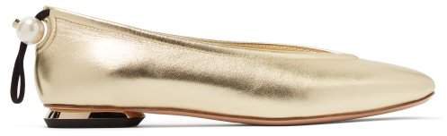 Delfi Pearl Toggle Leather Ballet Flats - Womens - Light Gold
