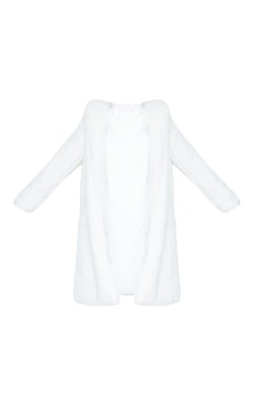 White Premium Longline Faux Fur Hooded Coat | PrettyLittleThing