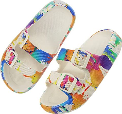 Amazon.com | Unisex Slides Beach Pillow Sandal Waterproof Adjustable Double Buckle Cloud Slides Comfortable Soft Bedroom Sandal Slippers Colorful Beige Men Size 10 10.5 Women Size 11 11.5 | Slides
