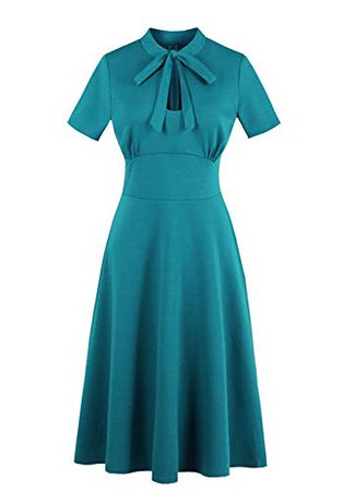 Wellwits Women's Keyhole Bow Tie Front 1940s Vintage Collared Dress: Amazon.co.uk: Clothing