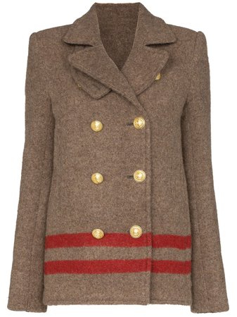 Brown Paco Rabanne Double-Breasted Striped Military Coat | Farfetch.com