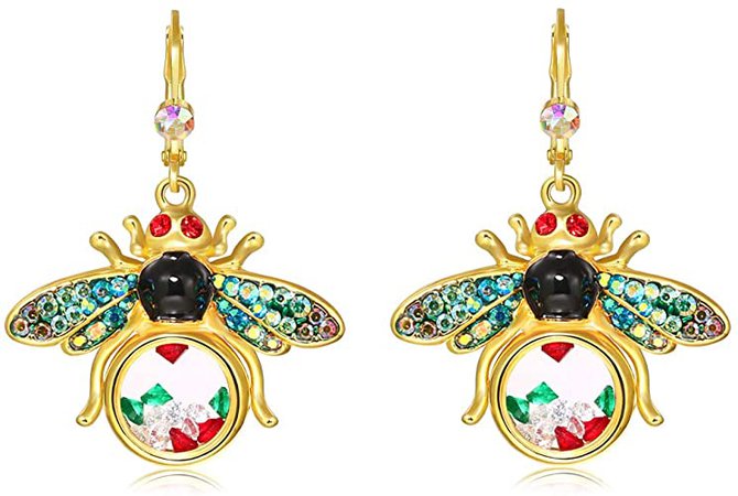 Amazon.com: Superchic's Miraculous Bumble Bee dangling French Hoop Earring in Gold Plating with floating Cubic Zirconia in a glass case (Green): Jewelry