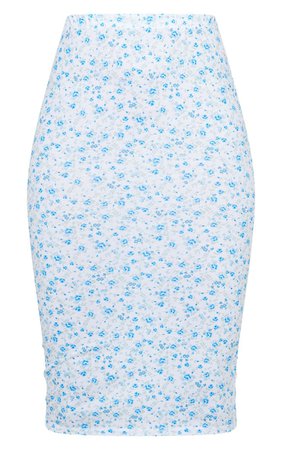 Blue Ditsy Floral Midi Skirt | Skirts | PrettyLittleThing