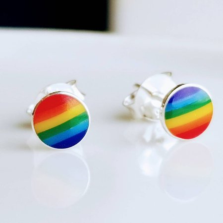 925 Sterling Silver Circle Rainbow Stud Earrings Gay Pride | Etsy