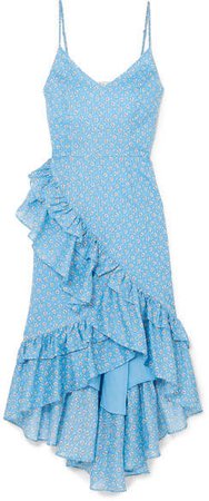 Maya Ruffled Printed Cotton Dress - Blue