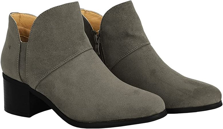 Amazon.com: Womens Ankle Boots Slip on Pointed Toe Chunky Stacked Mid Heel Zipper Trim Booties : Everything Else