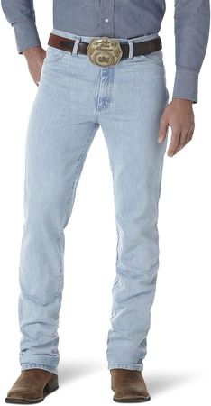 Wrangler Men's Cowboy Cut Slim Fit Jean, Gold Buckle Bleach, 27W x 34L at Amazon Men’s Clothing store