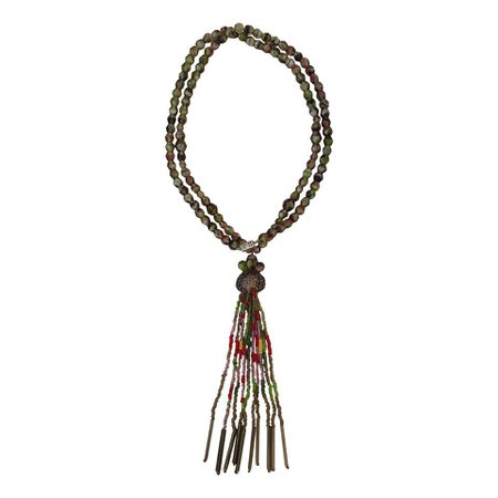 1920s Carnival Glass Bead Necklace with Tassel For Sale at 1stdibs