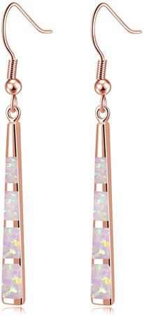 Amazon.com: Opal Drop Earring-18K Rose Gold Plated Dangle Earrings Dangle Bar Earrings Women Jewelry Gemstone Dangle Earrings 2 1/8": Clothing