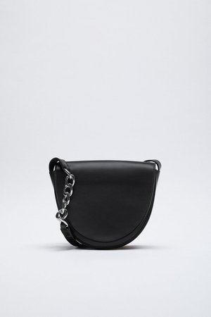OVAL LEATHER CROSSBODY BAG WITH CHAIN | ZARA United States BLACK
