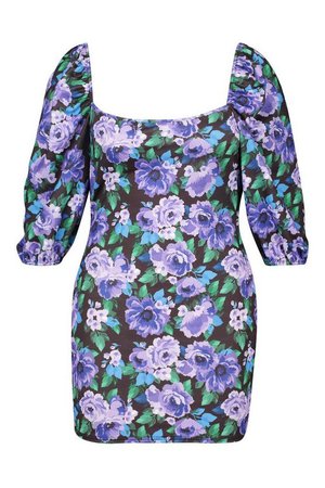 Plus Floral Puff Sleeve Mini Dress | boohoo