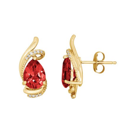 10k Gold Garnet & Diamond Accent Teardrop Earrings