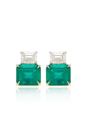 18k Gold Emerald, Diamond Earrings By Maria Jose Jewelry | Moda Operandi