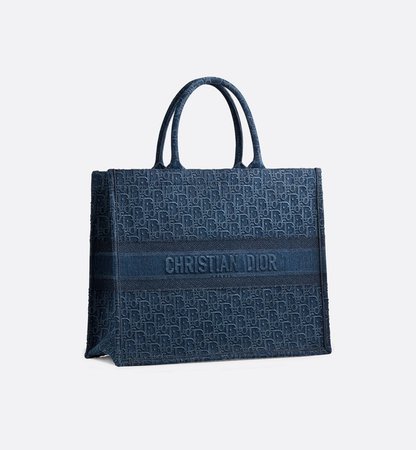Blue Dior Oblique Embroidered Denim Dior Book Tote - Bags - Women's Fashion | DIOR