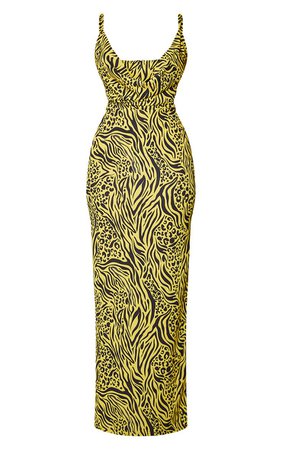 Yellow Mixed Animal Print Strappy Maxi Dress | PrettyLittleThing USA
