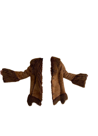 Vintage asymmetrical almond brown faux fur shearling coat