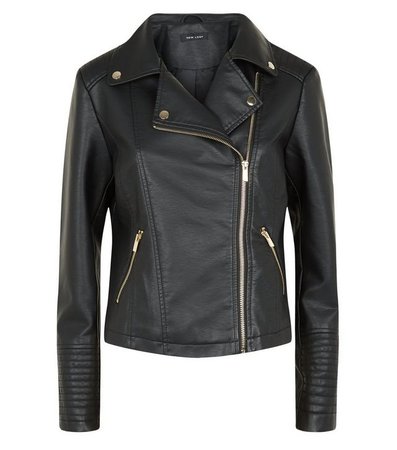 Black Leather-Look Quilted Biker Jacket | New Look