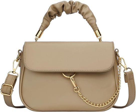 KKXIU Ruched Crossbody Bags for Women and Teenagers Trendy Vegan Leather Top Handle Shoulder Purses (a-khaki): Handbags: Amazon.com