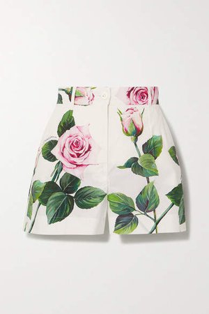 Floral-print Cotton-poplin Shorts - White
