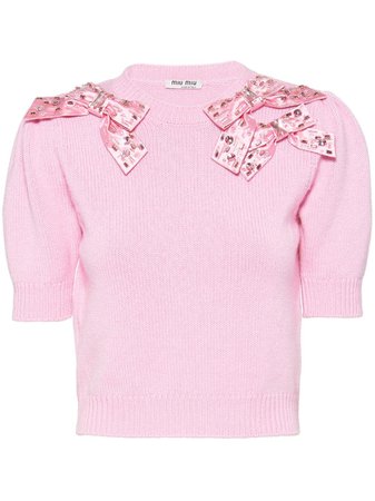 Shop pink Miu Miu bow-detail cashmere jumper with Express Delivery - Farfetch