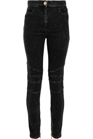 Moto-style faded high-rise skinny jeans | BALMAIN | Sale up to 70% off | THE OUTNET