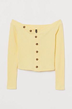 Ribbed Off-the-shoulder Top - Light yellow - Ladies | H&M US