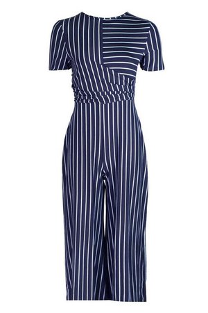Striped Wrap Culotte Jumpsuit | Boohoo