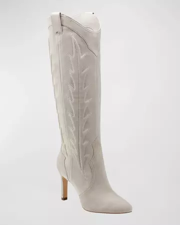 Marc Fisher LTD Rolly Embroidered Suede Western Boots | Neiman Marcus
