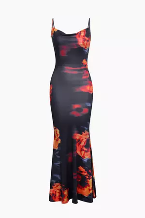Printed Cowl Neck Maxi Dress – Micas