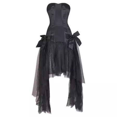 C. 1995 Chanel Ballerina Sheer Black Mesh Bustier Dress w/ Tulle and Bows For Sale at 1stDibs