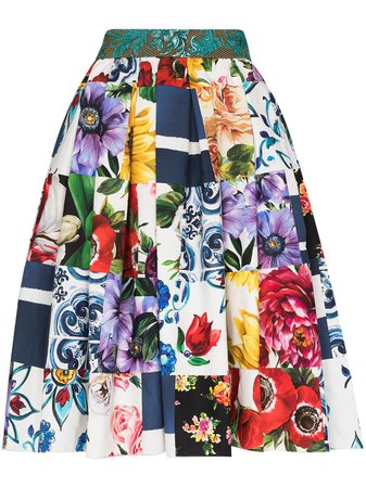 Dolce & Gabbana patchwork high-waisted pleated skirt - FARFETCH