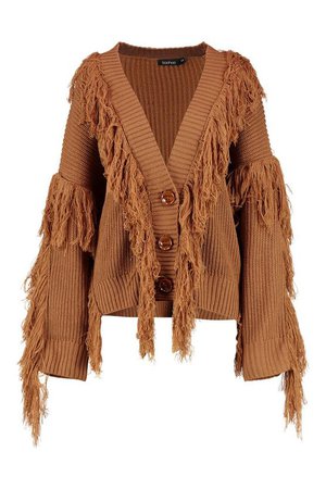 Tassel Fringe Knit Oversized Cardigan | Boohoo