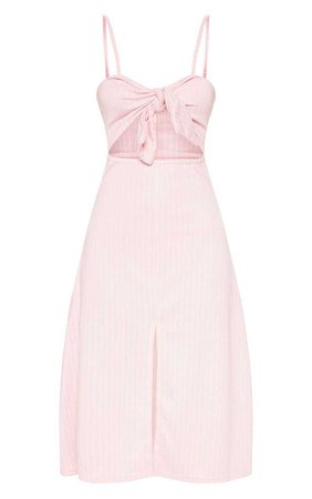 Pastel Pink Pinstripe Tie Front Extreme Split Midi Dress | PrettyLittleThing
