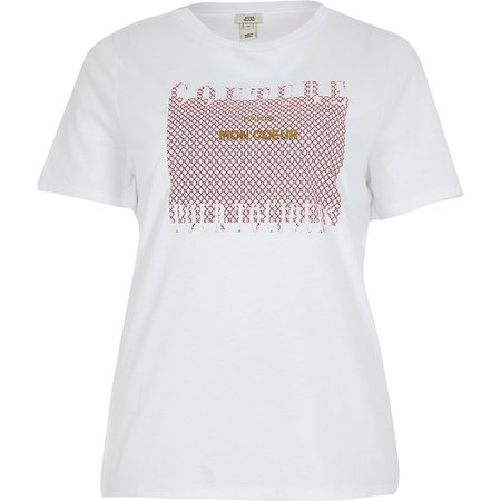 White 'Couture' print t-shirt | River Island