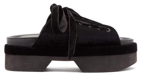 Lace Up Velvet Platform Sandals - Womens - Black