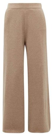Stretch Knit Wool Blend Wide Leg Trousers - Womens - Light Grey